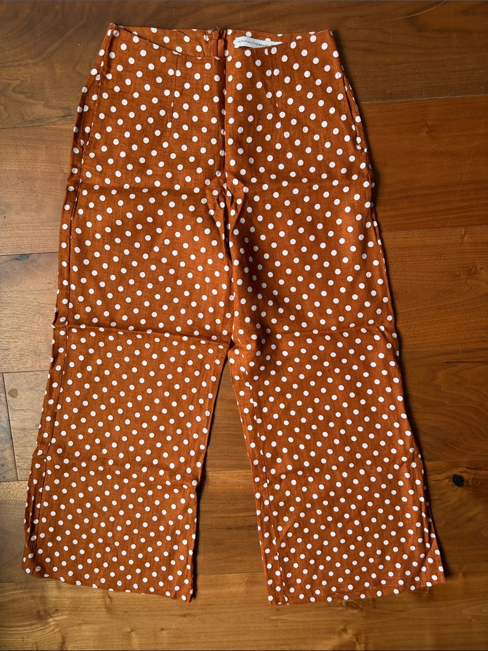 FAITHFULL THE BRAND / Terracotta Polka Dot High Waisted Linen Pants / Small
